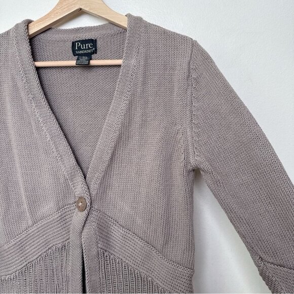 Pure Handknit Womens M/L Tan Cotton Chunky Knit Cardigan - Picture 6 of 15